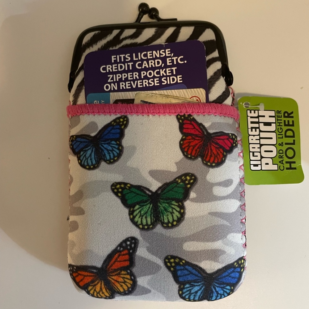 Cigarette pouch with Pockets and 1 pocket zips (butterflies)